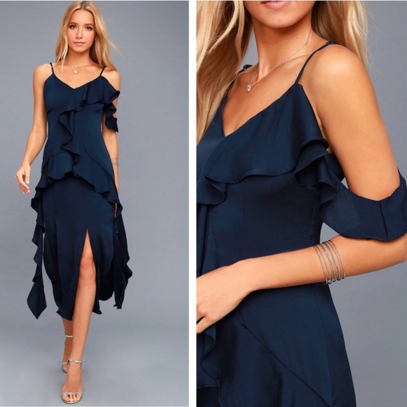 KEEPSAKE the Label Dresses & Skirts - Keepsake Love Bound Dress Size XS Blue Midi Guest Cocktail Ruffle Minimalist